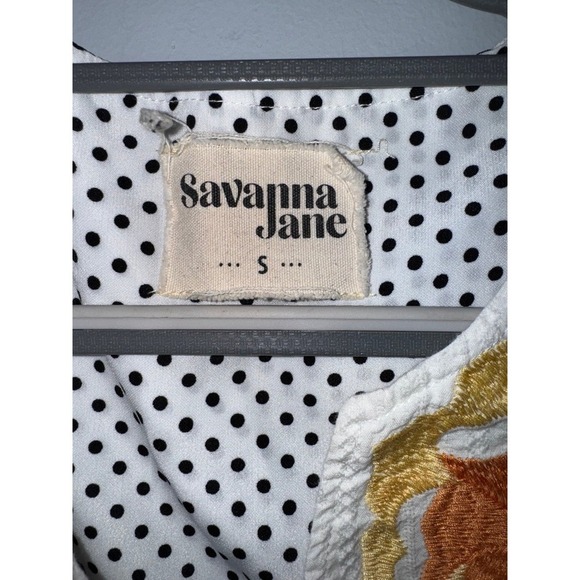 Savannah Jane black and white polka‎ dot top with floral embroidered yoke small - Picture 3 of 5
